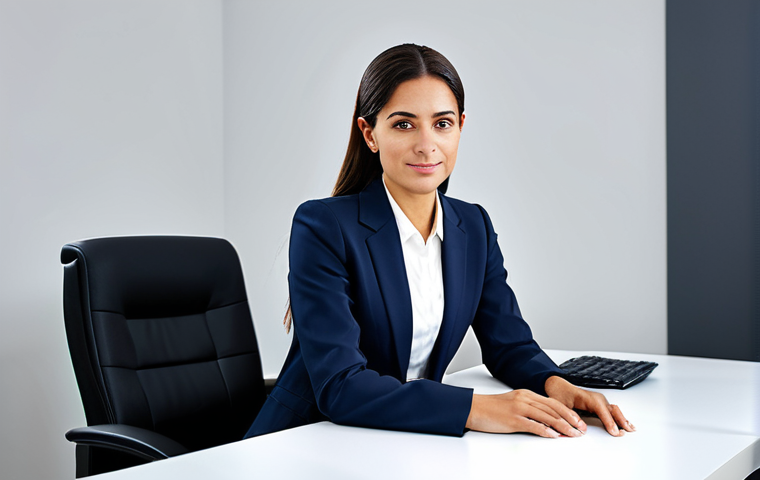 ** A professional businesswoman in a modest business suit, sitting at a desk in a modern office, fully clothed, appropriate attire, safe for work, perfect anatomy, natural proportions, professional photography, high quality.

**