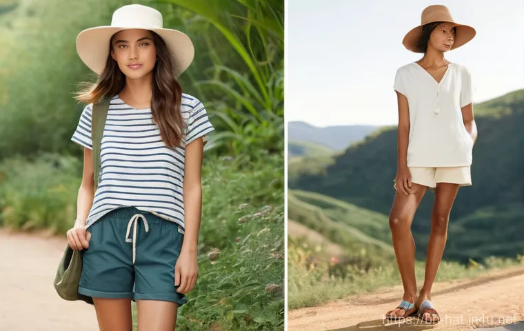 탐스 햇과 버켄스탁 썸머 햇 비교 - **Prompt for Birkenstock Summer Hat:**
    "A vibrant, adventurous outdoor shot featuring a person i...