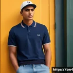 프레드페리 테니스 캡과 라코스테 골프 캡 추천 - A stylish young Bengali man wearing a classic Fred Perry tennis cap with iconic laurel logo and spor...